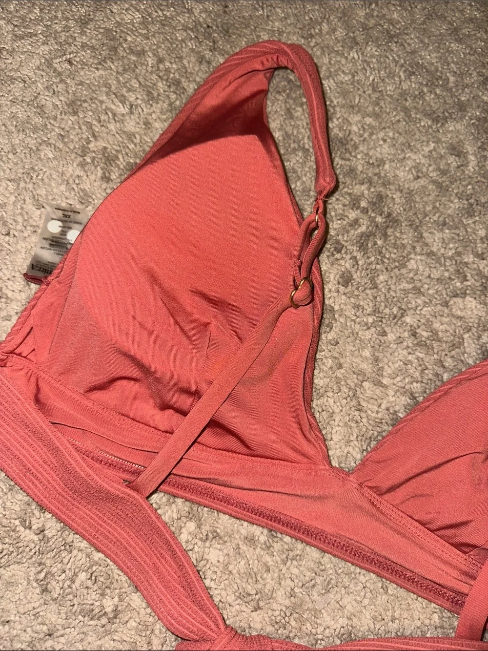 Vitamin A Ribbed Triangle Bikini Top in Rusty Pink